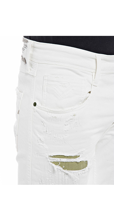 1円 新品 REPLAY【伊】/33インチ/デニムパンツ M9141 ビジュー装飾 ウォッシュ製品染 テーパード リプレイ/ブラウン×ブラック/ca291*