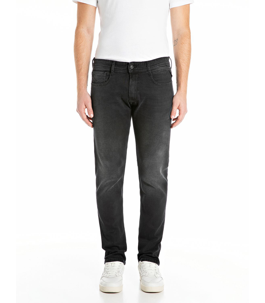 即決 REPLAY リプレイ デニム ブラック ジーンズ ジーパン 綿パン 黒 メンズ W31 ウエスト約86㎝ 大きいサイズ Lサイズ 送料無料 即決REPLAY・リプレイ・ロゴペイント・ストレート・デニム