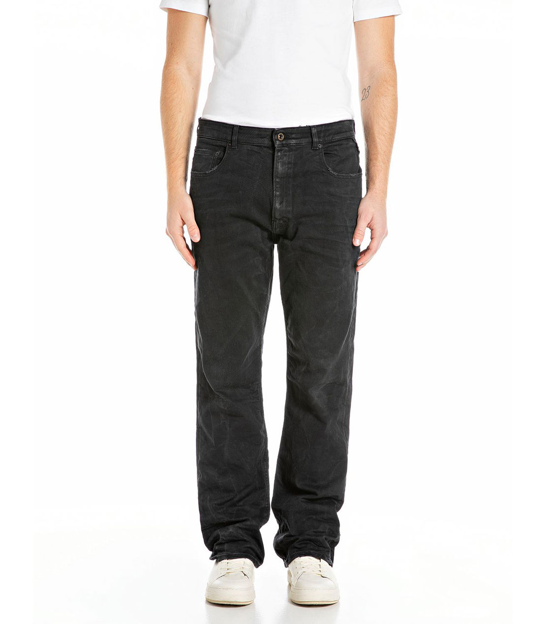 即決 REPLAY リプレイ デニム ブラック ジーンズ ジーパン 綿パン 黒 メンズ W31 ウエスト約86㎝ 大きいサイズ Lサイズ 送料無料 即決REPLAY・リプレイ・ロゴペイント・ストレート・デニム