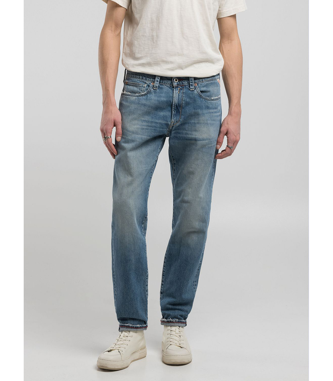 即決★REPLAY★リプレイ ストレートデニム 32 W83 明るめインディゴ 美品★ メンズ ボタンフライ☆ リプレイ REPLAY ストレートデニム ローライズ 刺繍 ダメージ 25⁄32