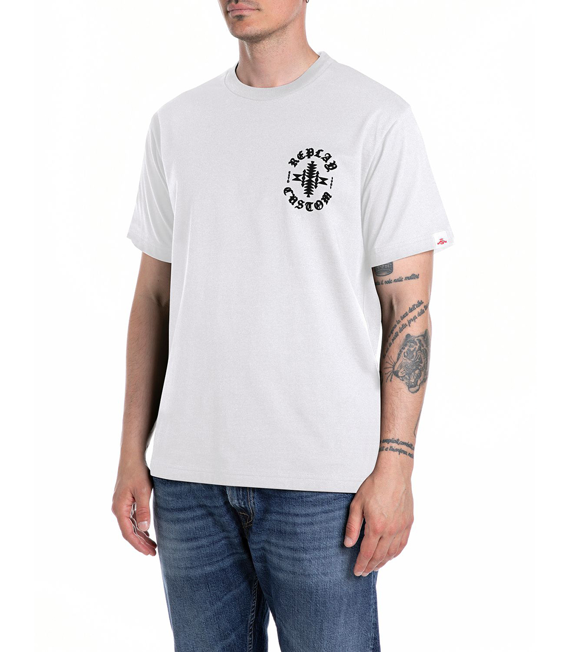 リプレイ REPLAY メンズ 長袖カットソー クルーネックTシャツ 全面ロゴプリント カジュアル 杢グレー 国内正規品 公式ブランド Replay] ベーシックジャージークルーネックTシャツ メンズ M3590